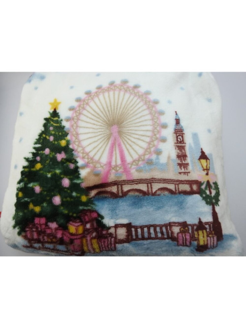 London Christmas Holiday Throw Blanket 60x70 Pink Big Ben London Eye Tree New - Picture 3 of 3